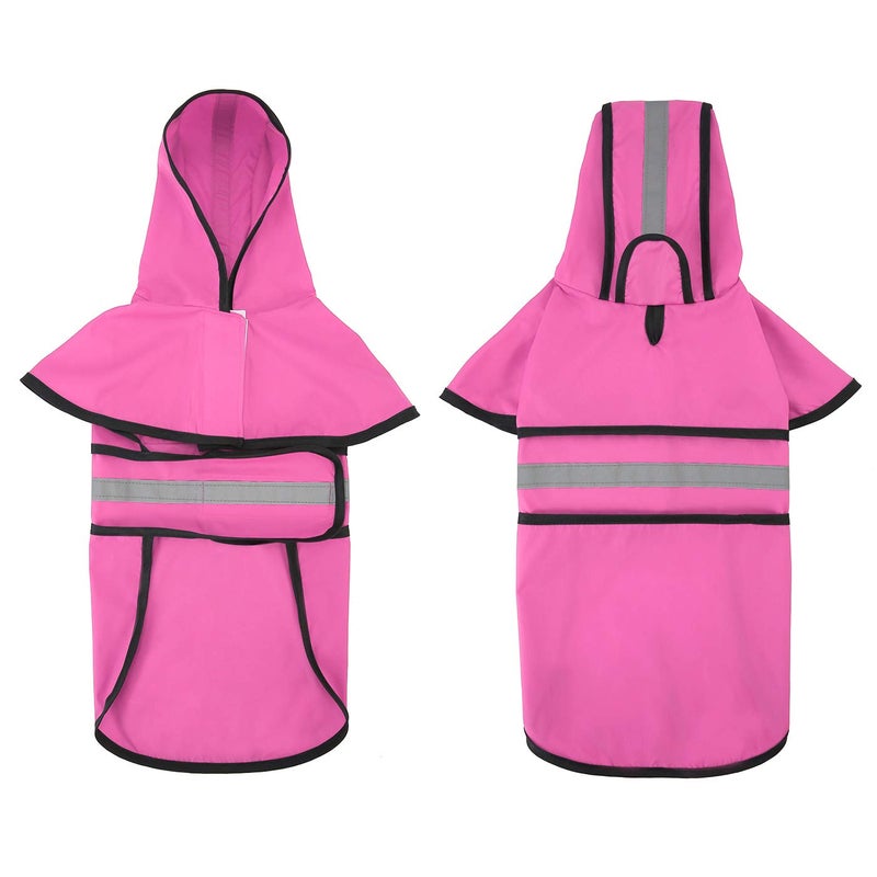 HDE Dog Raincoat Jacket Reflective Adjustable Hooded Pet Poncho Rain Coat with Leash Hole for Small to X-Large Dogs Pink - S - Image 3
